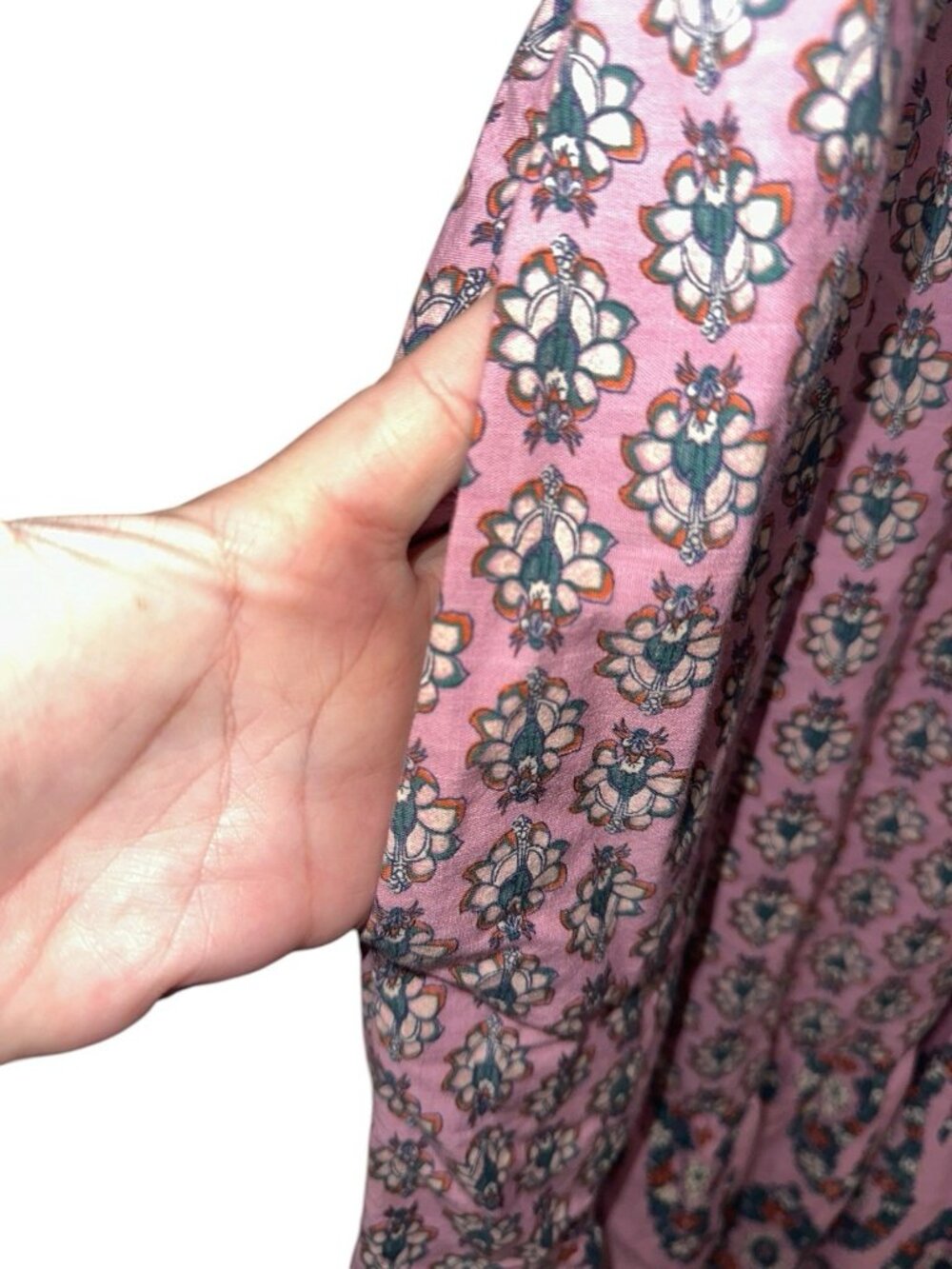 Knox Rose Tiered Maxi Dress L Pink Floral Paisley Print Boho Prairie Milkmaid - Picture 2 of 8